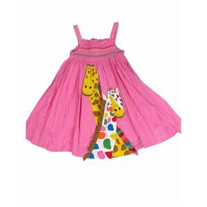 Mini Boden Girls Pink Giraffe Dress 5-6 Smocked